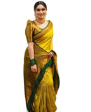 Jashiya Yashika Women's Fancy Banarasi Kanjivaram Art Silk Saree with Blouse Pieces||Yellow Coloured Kanjivaram Saree