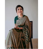 Jashiya SGF11 Women's Kanjivaram Zari Woven Silk Saree With Unstitched Blouse Piece Dark Green