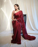 Jashiyaa FABIAN FASHION Women's Solid Japan Satin Silk Saree With Unstitched Blouse Piece for Wedding Saree (Maroon)