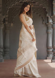 Jashiyaa Sugathari Women's Beige Banarasi Kanchipuram Art Silk Saree for Women – Traditional Wedding & Party Saree with Blouse Piece – Ethnic Indian Silk Saree for Bridal, Festive & Gifting