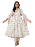 Jashiya Amayra Women's Cotton Printed Anarkali Kurta with Palazzo Pants and Dupatta
