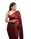 Jashiyaa FABIAN FASHION Women's Solid Japan Satin Silk Saree With Unstitched Blouse Piece for Wedding Saree (Maroon)
