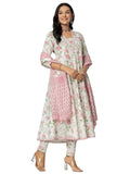 Jashiya Amayra Women's Cotton Printed Anarkali Kurta with Palazzo Pants and Dupatta