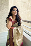 Jashiyaa SGF11 Women's Kanjivaram Soft Lichi Silk Saree With Blouse Piece (Cream Brown)