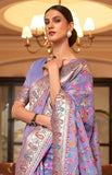 Jashiyaa SGF11 Women's Kanjivaram Pure Soft Silk Handloom Saree Pure Golden Zari With Blouse Piece (Light Purple)