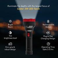 Jashiya wipro Luster 3W Led Bright Rechargeable Torch |Emergency Torch Light |Li Ion Battery, Red and Black, ABS (Pack of 1,