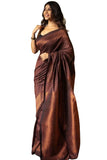 Jashiyaa SGF11 Women's Kanjivaram Pure Soft Silk Saree With Unstitched Blouse Piece (Brown)