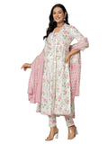 Jashiya Amayra Women's Cotton Printed Anarkali Kurta with Palazzo Pants and Dupatta