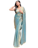 Jashiyaa Sidhidata Women's Soft Fandy Silk Saree With Hand Work Lace Boarder & Comes With Unstitched Blouse Piece Sky Blue