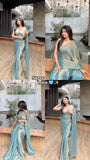 Jashiyaa Sidhidata Women's Soft Fandy Silk Saree With Hand Work Lace Boarder & Comes With Unstitched Blouse Piece Sky Blue