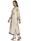 Jashiya RAJMANDIRFABRICS Women's Cotton Hand Block Printed With Thread Work Straight Kurta Pant With Dupatta Set