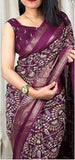 Jashiya Women's Beautiful Warli Print With Zari Border Dola Silk Saree With Running Blouse (Wine)