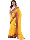 Jashiyaa dB DESH BIDESH Women's Tribal Art Warli Print Design Pure Cotton Handloom Saree with Blouse Piece (Light Yellow)