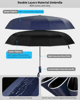 Jashiya ANYCHO Big Umbrella for Men, 3 Fold with Reflective Stripe Travel Umbrella for Rain, Reinforced 12 Dual Ribs Windproof & Waterproof Folding Umbrella, Auto Open & Close Umbrella for Women