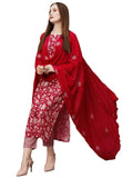 Jashiya GoSriKi Women's Cotton Blend Straight Printed Kurta with Pant & Dupatta