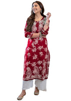 Jashiya GoSriKi Women's Rayon Blend Chikankari Embroidered Straight Kurta