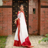 Jashiyaa Flosive Women's Present Banarasi Soft Lichi Silk Saree Beautiful Jacquard Rich Pallu Design Work Zari Woven Kanjivaram Silk Style Saree With Soft Lichi Silk Blouse Piece Ayn Royal White & Red