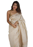 Jashiyaa Sugathari Women's Beige Banarasi Kanchipuram Art Silk Saree for Women – Traditional Wedding & Party Saree with Blouse Piece – Ethnic Indian Silk Saree for Bridal, Festive & Gifting