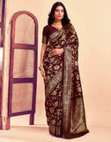 jashiyaa Sugathari Women's Pure Kanjivaram Silk Saree Banarasi Silk Saree With Blouse Piece (Maroon)