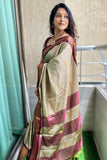 Jashiyaa SGF11 Women's Kanjivaram Soft Lichi Silk Saree With Blouse Piece (Cream Brown)