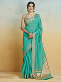Jashiyaa SWORNOF Womens Linen Letest Designer Saree with Unstitched Blouse With Boluse Piece (FIROZY)