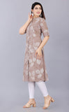 Jashiya Mintmarie Womens Rayon Flax Aline Regular Fit Kurti With Mandarin Collar, Printed Calf Length Elbow Sleeve Tunic For Formal & Casual Wear