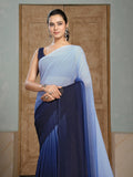 Jashiyaa Garden Vareli Shaded Slub Taspa Saree with Unstitched Blouse Piece - Blue