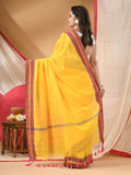 Jashiyaa dB DESH BIDESH Women's Tribal Art Warli Print Design Pure Cotton Handloom Saree with Blouse Piece (Light Yellow)
