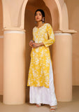 Jashiya GoSriKi Women's Cotton Blend Chikankari Embroidered Straight Kurta