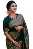 Jashiya SGF11 Women's Kanjivaram Zari Woven Silk Saree With Unstitched Blouse Piece Dark Green
