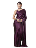Jashiyaa SIRIL Women's Satin Silk Hot Fixing Stone Work Saree with Unstitched Blouse Piece Wine