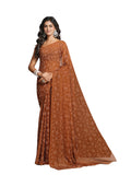 Jashiya Garden Vareli Lock Chiffon Viscose Brasso Floral Saree - Brown