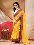 Jashiyaa dB DESH BIDESH Women's Tribal Art Warli Print Design Pure Cotton Handloom Saree with Blouse Piece (Light Yellow)