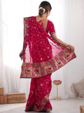 Jashiya Satrani Women's Vichitra Silk Embroidery Saree with Unstitched Blouse Piece