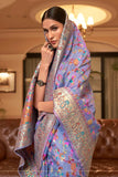 Jashiyaa SGF11 Women's Kanjivaram Pure Soft Silk Handloom Saree Pure Golden Zari With Blouse Piece (Light Purple)