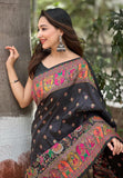 Jashiya SGF11 Women's Kanjivaram Pure Soft Silk Saree With Unstitched Blouse Piece-Black