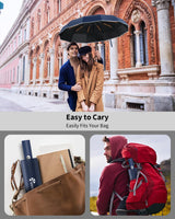 Jashiya ANYCHO Big Umbrella for Men, 3 Fold with Reflective Stripe Travel Umbrella for Rain, Reinforced 12 Dual Ribs Windproof & Waterproof Folding Umbrella, Auto Open & Close Umbrella for Women