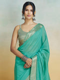 Jashiyaa SWORNOF Womens Linen Letest Designer Saree with Unstitched Blouse With Boluse Piece (FIROZY)