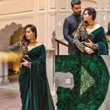 Jashiyaa LADY SHOPI Women's Velvet Embroidered Saree Rency BGreen