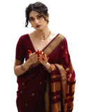 Jashiyaa SIRIL Women's Soft Banarasi Silk Jacquard Saree with Unstitched Blouse Piece (Dark Maroon)