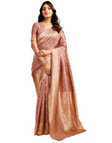 Jashiya SIRIL Women's Pure Kanjivaram Silk Saree Soft Sarees Banarasi Style With Blouse Piece For Wedding (Light Pink)