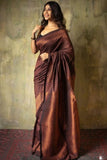 Jashiyaa SGF11 Women's Kanjivaram Pure Soft Silk Saree With Unstitched Blouse Piece (Brown)