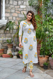 Jashiya KLOSIA Women Straight Block Printed Kurta and Pant Set with Dupatta (Large) White