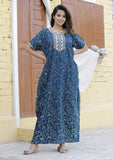 Jashiya Women's Pure Cotton Block Print Regular Rajasthani Jaipuri Maxi Nighty (Free Size, Black)