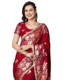 Jashiyaa SIRIL Women's Kanjivaram Silk Saree Pure Silk Banarasi Saree With Unstitched Blouse Piece Red