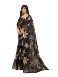 Jashiya Garden Vareli Women's Floral Print Nara Chiffon Saree 59599 - Black