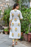 Jashiya KLOSIA Women Straight Block Printed Kurta and Pant Set with Dupatta (Large) White