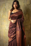 Jashiyaa SGF11 Women's Kanjivaram Pure Soft Silk Saree With Unstitched Blouse Piece (Brown)