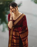 Jashiyaa SIRIL Women's Soft Banarasi Silk Jacquard Saree with Unstitched Blouse Piece (Dark Maroon)