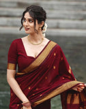 Jashiyaa SIRIL Women's Soft Banarasi Silk Jacquard Saree with Unstitched Blouse Piece (Dark Maroon)